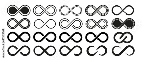 Infinity vector icon. Abstract circle geometric shape symbol, sign, logo, emblem. Set of infinity vector graphic elements. Simple modern design. Vector illustration. photo