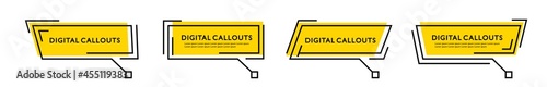 Technology digital callouts titles template. Callouts text boxes infographic template. Quote in digital frames on yellow background. Vector illustration.