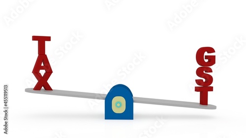 3d illustration gst goods and service tax tax in balance scale
