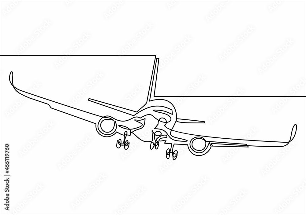 one line drawing of isolated vector object - passenger airplane one line drawing of isolated vector object - passenger airplane