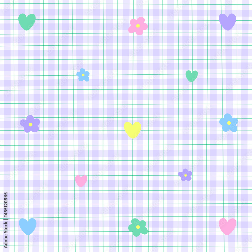 Cute Element Heart Flower Rainbow Pastel Gingham Pattern Editable Stroke. Cartoon Illustration Cloth, Mat, Fabric pattern, Textile, Scarf, Wrapping Paper. Cute Element Heart Flower Rainbow Pastel Gingham Pattern Editable Stroke. Cartoon Illustration Cloth, Mat, Fabric pattern, Textile, Scarf, Wrapping Paper.