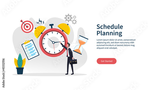 Landing page template of schedule planning concept illustration, business time planner, event and task force