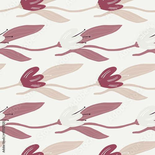 Vintage tulip seamless pattern on white background.