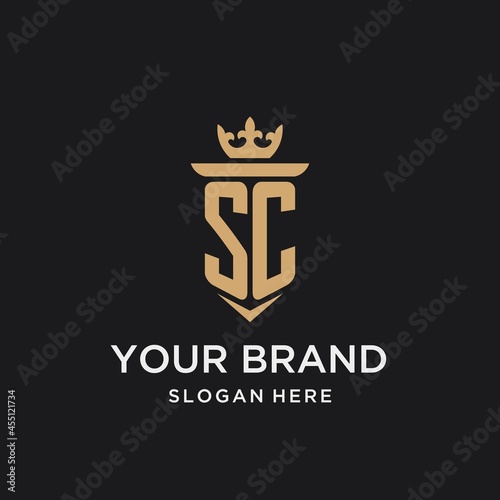 SC monogram with medieval style, luxury and elegant initial logo design