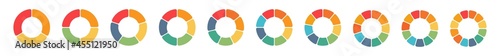 Pie charts diagrams. Set of different color circles isolated. Infographic element round shape. Vector illustration.