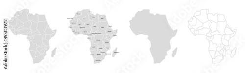 Africa map vector illustration. Africa silhouette continent. High detailed map in flat and outlined style. Template for your design. Vector elements isolated on white background.
