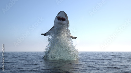 Great white shark jump out of water photo