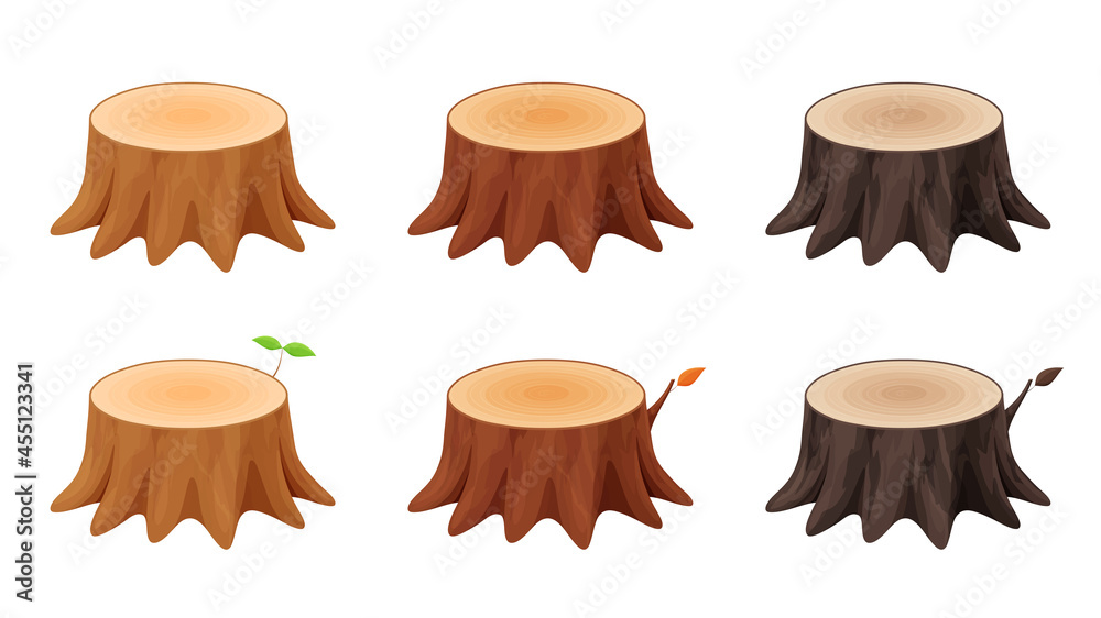 切り株のイラスト素材セット 春 秋 冬 Stock Vector Adobe Stock