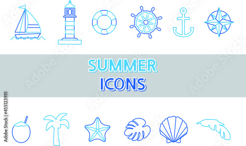 simple set of summer vector line icons