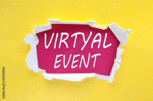 Virtyal Event, text on torn paper. test white letters photo