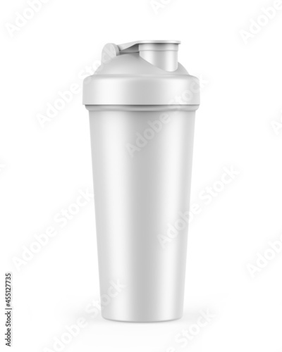 Blank white plastic shaker bottle with flip lid for mock up and template design. 3d render illustration . photo