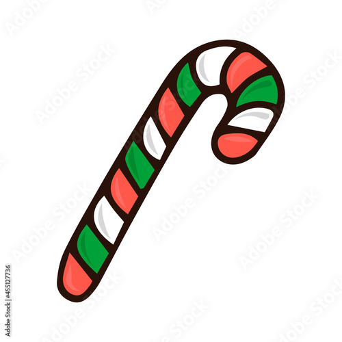 Christmas and winter holidays symbols. Christmas vector candy illustration. Doodle cane candy isolated on white background.