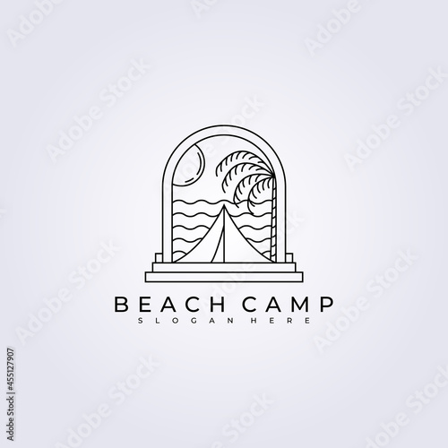 beach camp surfing ocean logo vector illustration design