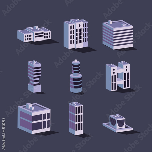 nine isometric buildings