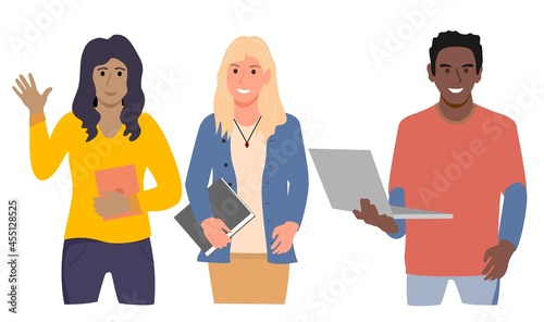 Diverse modern students or classmates set. Portrait of happy young people isolated on white background. teenager in casual clothes. Colored flat cartoon vector illustration of smiling teenagers