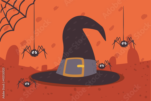 witch hat and spiders