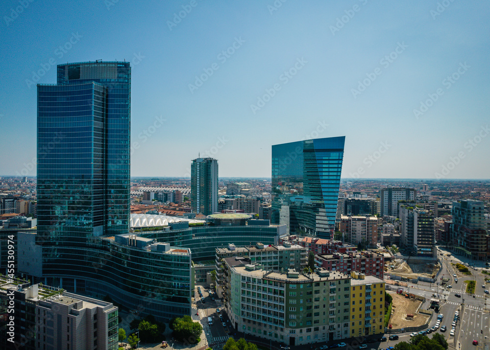 Aerial view of skyline of Porto Nuova district in Milan
