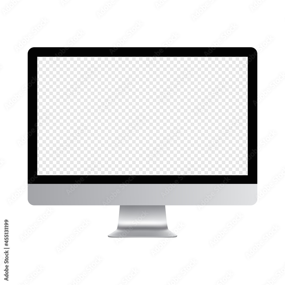 Realistic computer display with screen mockup. Blank lcd monitor. PC display isolated on white background Realistic computer display with screen mockup. Blank lcd monitor. PC display isolated on white background