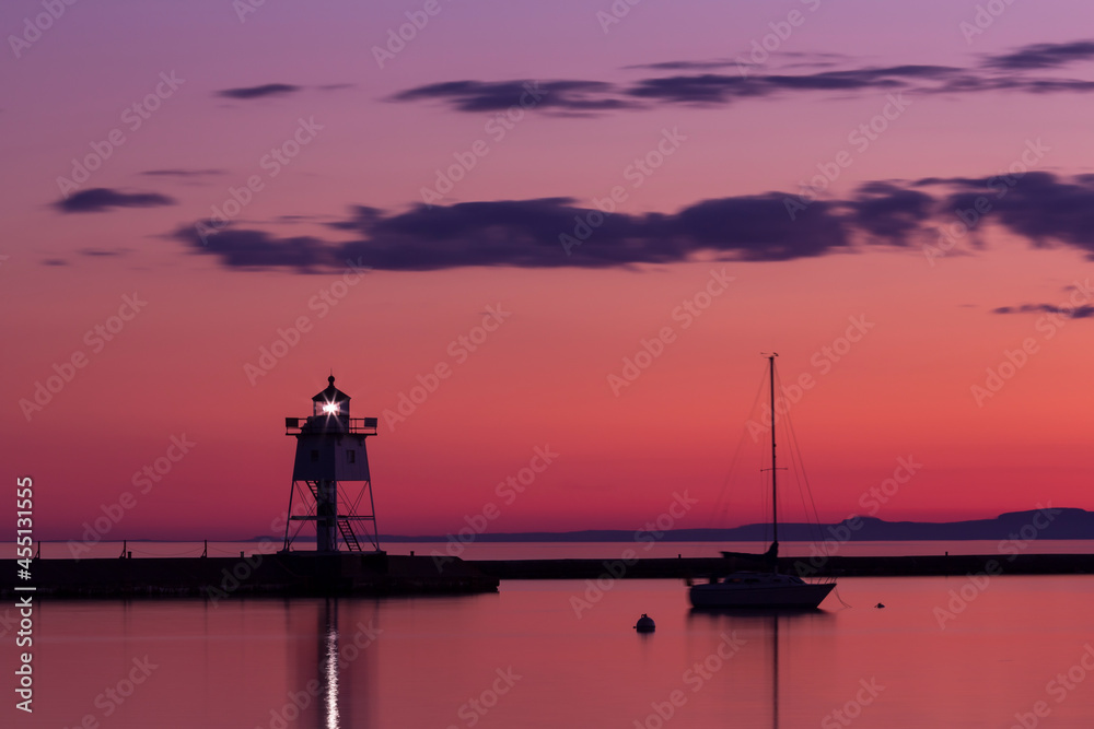 Grand Marais Breakwater Lighthouse After Sunset