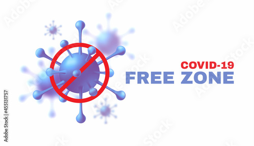 Covid-19 free zone sign. Coronavirus restriction. Healthcare sign.