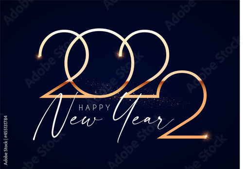 Happy new 2022 year Elegant gold text with light. Minimalistic text template