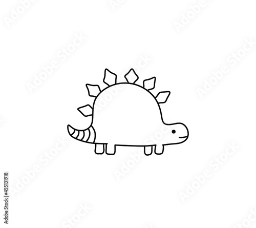 Vector isolated cute cartoon stegosaurus line doodle drawing. Colorless small graphic stegosaurus icon logotype symbol