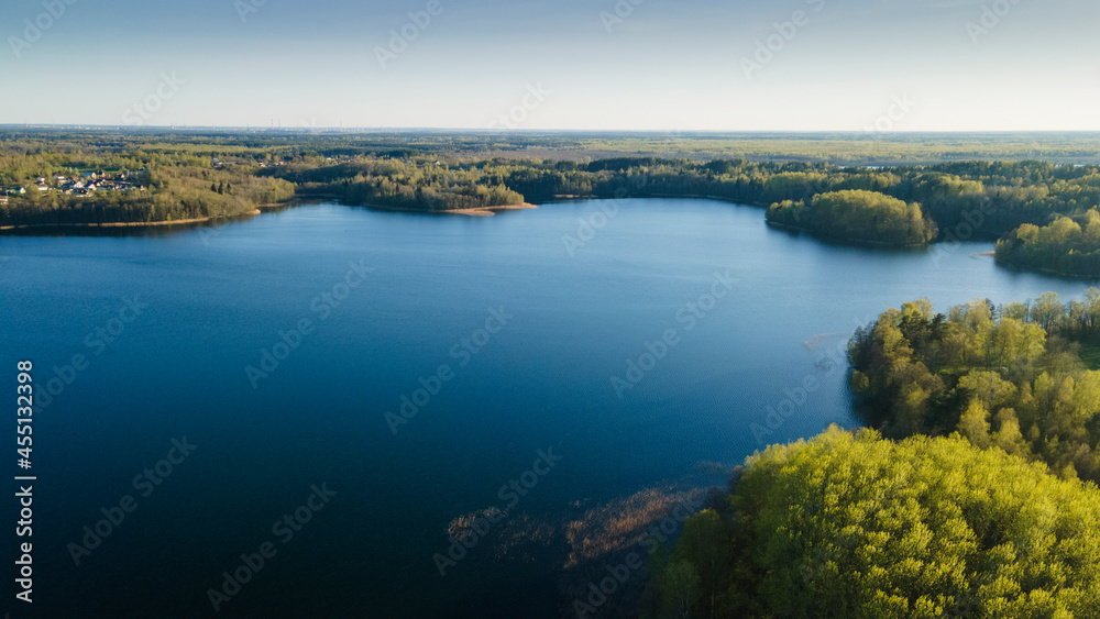 Aerial view of the lake or river with pattern wave. Water surface with ripples texture background. Viewed from above. Environment concept.