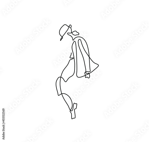 Vector isolated moon dance dancer one line single line drawing. Line art graphic poster element moonwalk man dancer.