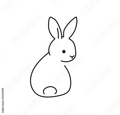 Vector isolated cute cartoon rabbit back bunny tail. Contour black and white rabbit bunny drawing sketch