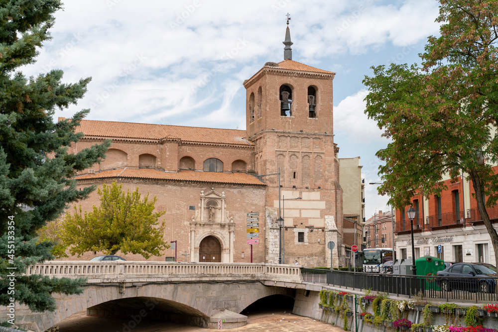 MEDINA DEL CAMPO, VALLADOLID, SPAIN, The church of San Miguel Arcángel, located next to the Zapardiel River, a building from the XVI century