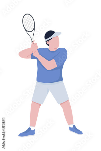 Tennis player with racket semi flat color vector character. Posing figure. Full body person on white. Tennis professional isolated modern cartoon style illustration for graphic design and animation