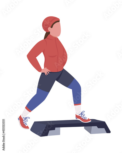 Woman exercising in winter semi flat color vector character. Posing figure. Full body person on white. Training routine isolated modern cartoon style illustration for graphic design and animation