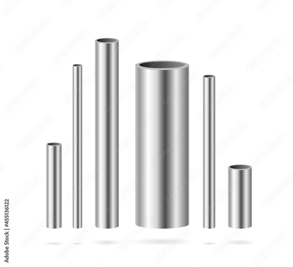 Realistic Detailed 3d Steel or Metal Pipes Set. Vector Realistic Detailed 3d Steel or Metal Pipes Set. Vector