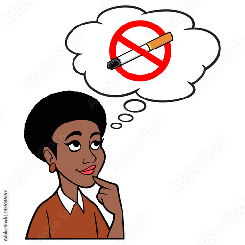 Woman thinking about Smoking Ban - A cartoon illustration of a Woman thinking about Smoking Ban. 