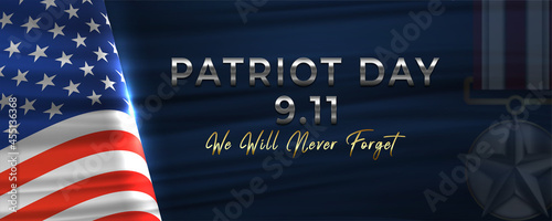 9.11 patriot day horizontal banner with award medal icon