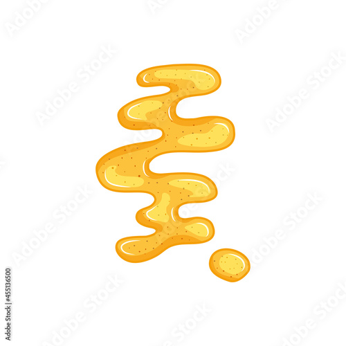 Mustard sauce on a white isolated background. Squeezed seasoning. Vector cartoon illustration