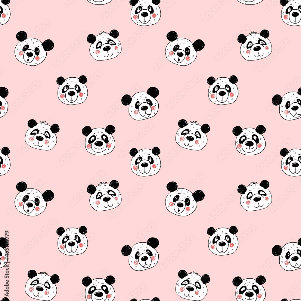 Seamless pattern with pandas . Print for children's clothing, objects, fabrics. The raster illustration is drawn in the kartun style. Seamless pattern with pandas . Print for children's clothing, objects, fabrics. The raster illustration is drawn in the kartun style.