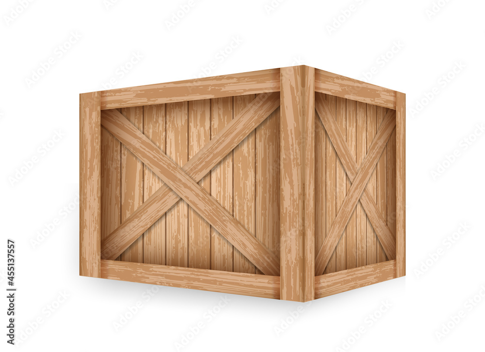 Realistic closed wooden box. Old container for delivery illustration design. Vintage wooden crate mockup template. Realistic closed wooden box. Old container for delivery illustration design. Vintage wooden crate mockup template.