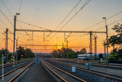 Sunset in end of summer in station Praha Holesovice
