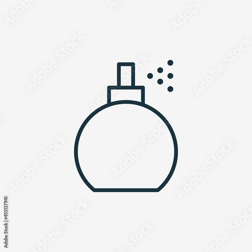 Perfume Bottle Line Icon. Fragrance Bottle with Drops Linear Pictogram. Beauty Care Product in Spray Pump Bottle Icon. Editable Stroke. Isolated Vector Illustration