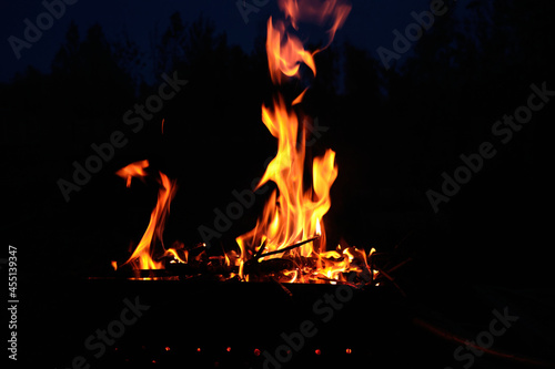 flames at night. Fire flames on black background.  tongues of flame on the background of coals © Вячеслав