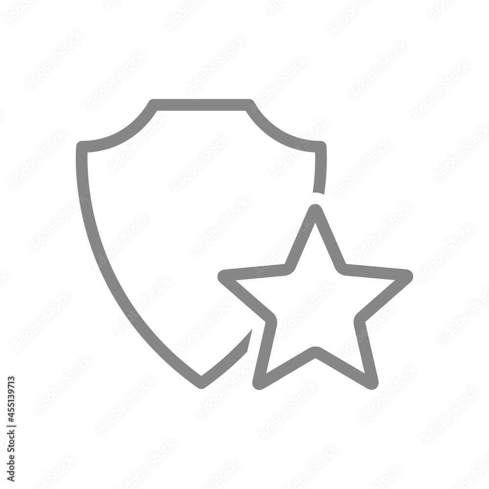 Protective shield with star line icon. Security sign, insurance, star rating, positive assessment of protection system Protective shield with star line icon. Security sign, insurance, star rating, positive assessment of protection system