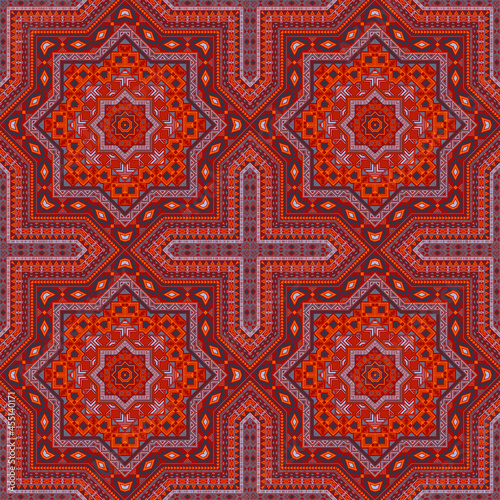 Modern portugese azulejo tile seamless ornament. Geometric texture vector elements. Linens print design. Classic lisbon azulejo tilework perpetual pattern. Wall decoration template.