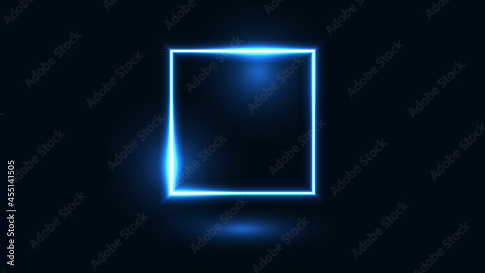 Vector illustration of glowing blue neon square.