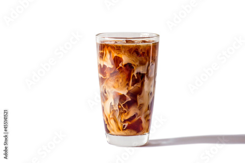 Glasses of coffee milk on white background. Cold beverage tasty. Iced latte. Clipping path photo.