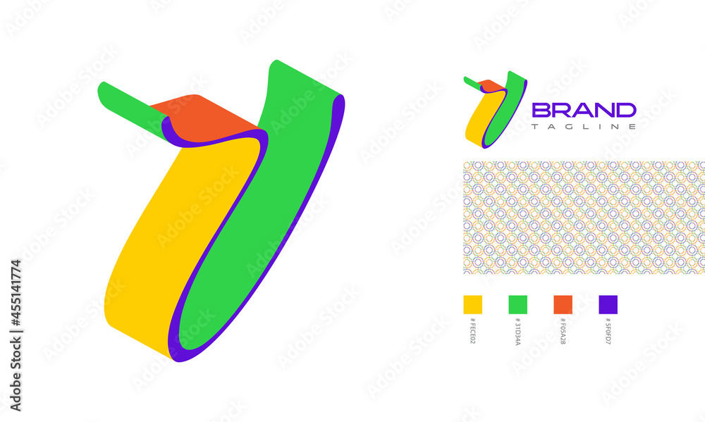 Letter V colourful 3D side view logo with pattern and swatches for ...