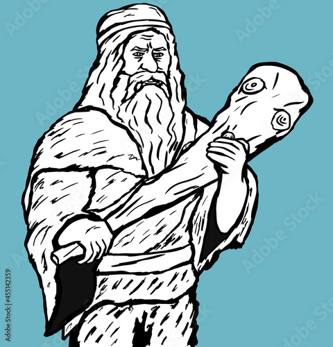 Angry-looking caveman with big wooden club