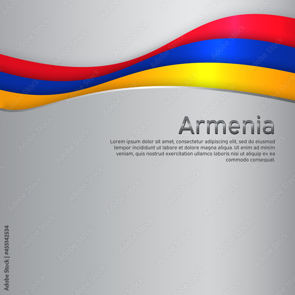 Abstract waving armenia flag. Paper cut. Creative metal background for design of patriotic holiday card. National poster. State armenian patriotic cover, flyer. Vector tricolor design