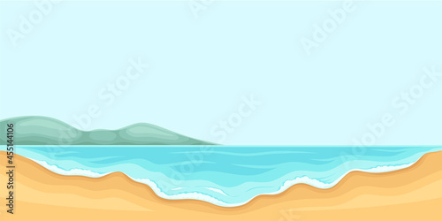 Tropical Beach with Sandy Sea Shore and Water Surface Vector Illustration