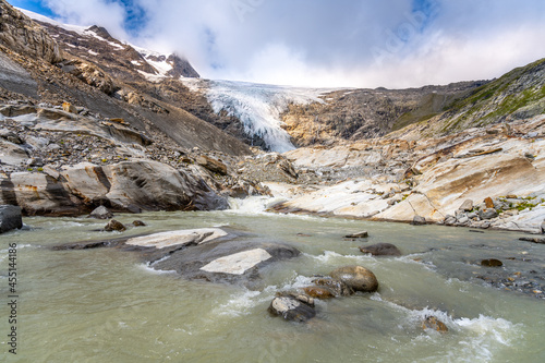 Mountain Glacier in alpine valley. Schlaten Glacier  German  Schlatenkees  Hohe Tauern National Park  East Tyrol  Austrian Alps